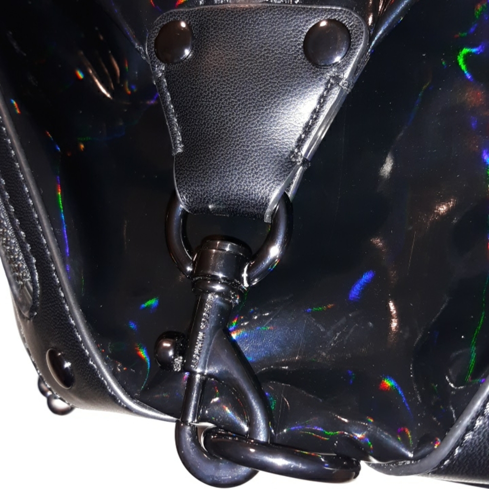 Rebecca Minkoff "Julian" Holographic Black/Black Nylon Medium Zip Backpack - Picture 7 of 17